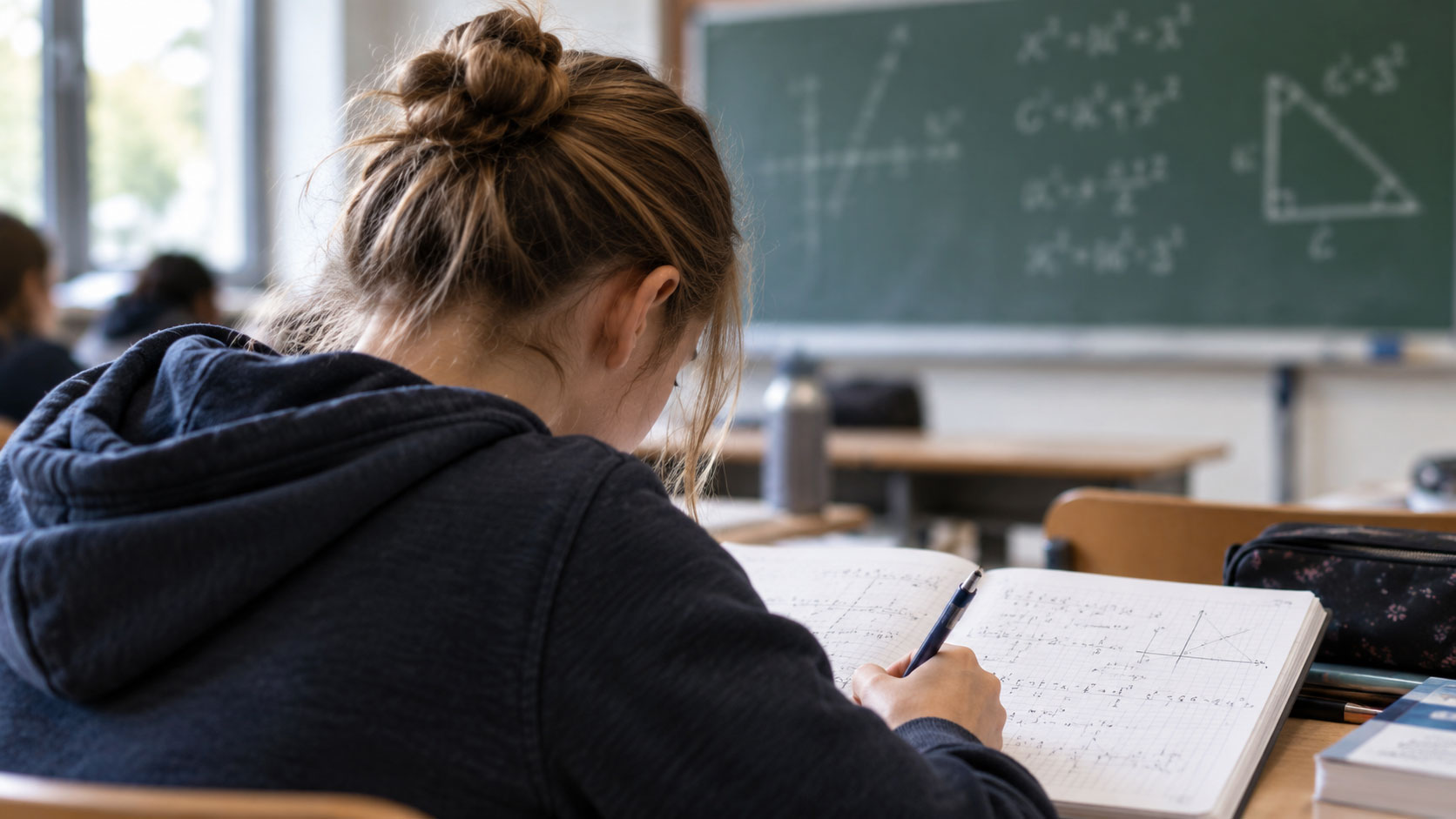 Schülerin bei der Bearbeitung einer Mathematikaufgabe